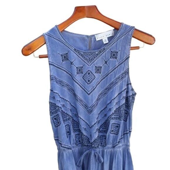 Vtg 90's Kelly Renee Dress Chambray Embroidered Sleeveless SharkBite Maxi Sz S - Picture 5 of 9